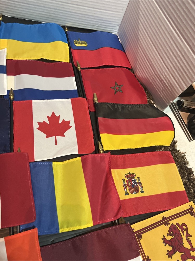 Lot of 32 Desk Display Flags Multiple Countries