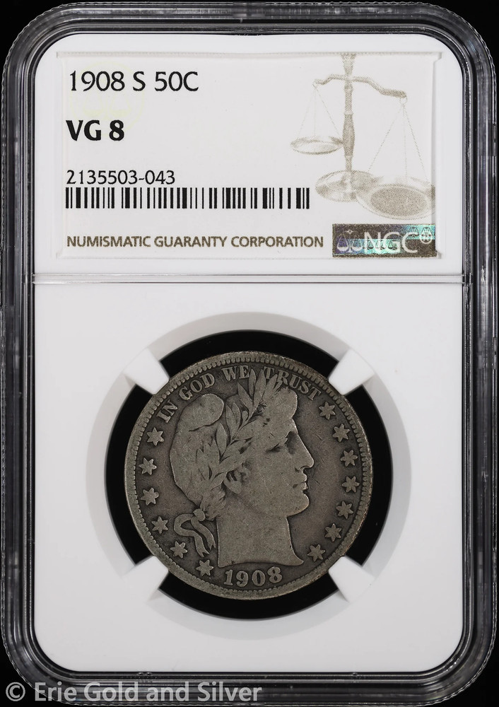 1908-S 50C Barber Half Dollar NGC VG 8