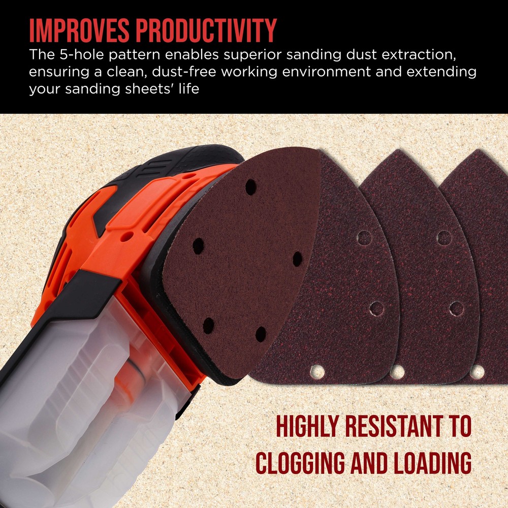 5-Hole Mouse Detail Sander Sandpapers, 100 Disc Variety Pack - Hook & Loop Disc
