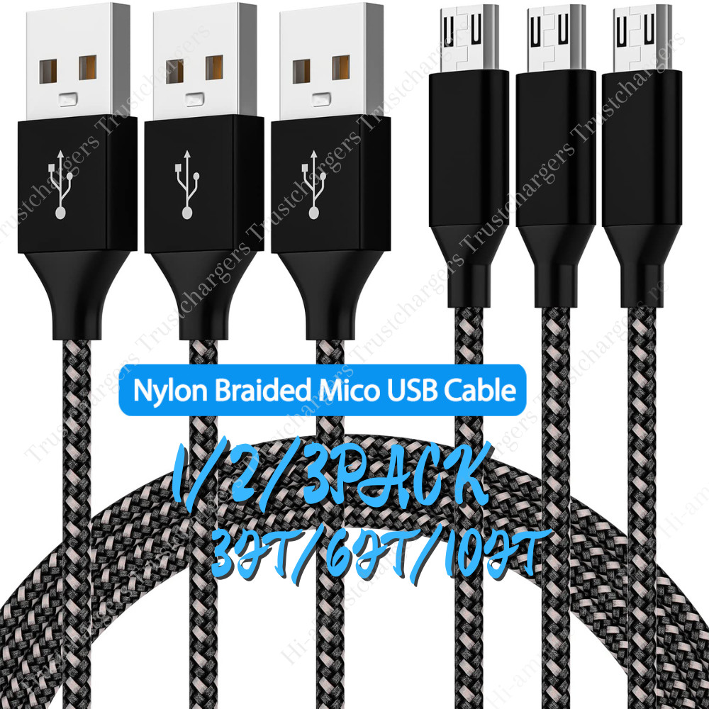 Micro USB Fast Charger Cable Braided Cord 3Ft/6Ft/10Ft For Samsung Android PS4