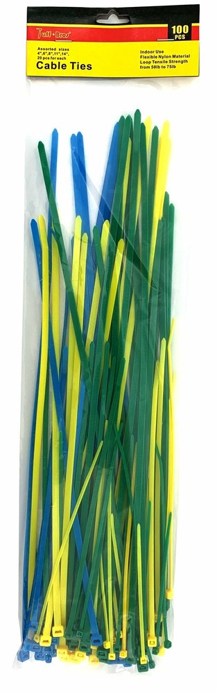 100pc Cable Ties 4", 6", 8", 11", & 14" Assortment
