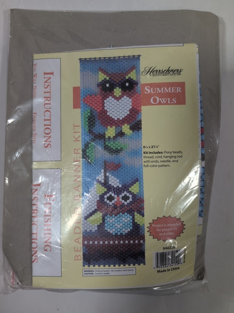 Three Herrschners Beaded Banner Kits Owls