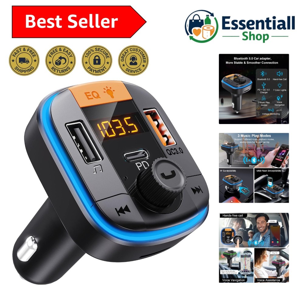 Compact Bluetooth FM Transmitter for Car - USB Charging & Music Playback Options