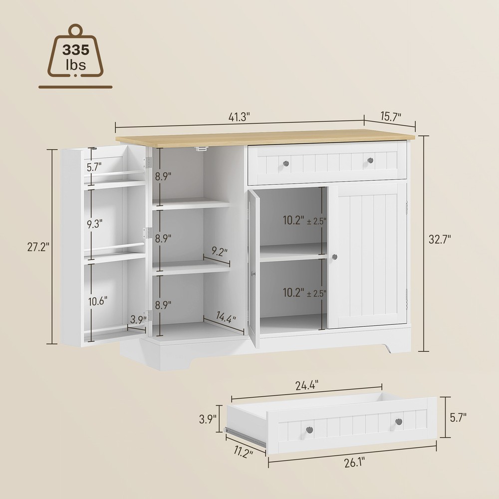 41" Sideboard Buffet Cabinet with Storage Drawer, Adjustable Shelf, White