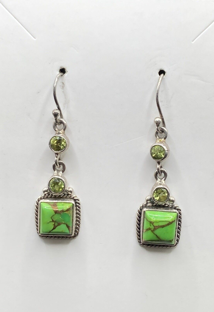 India Sterling Silver Turquoise and Peridot Dangle Earring