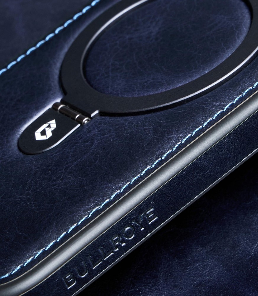 Bullroye iPhone 17 Pro Leather Case Stand MagSafe Deep Blue