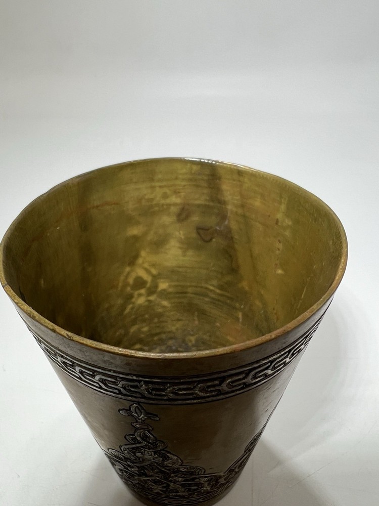 Vtg Handcrafted Solid Brass Traditional Lassi Drinking Cup India Pakistan Boho