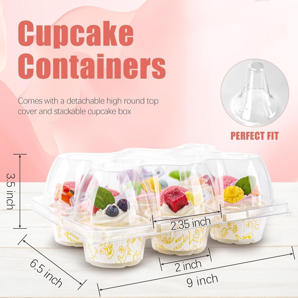 6 Count Cupcake Containers 45 Pack Holders Clear Plastic Stackable Boxes