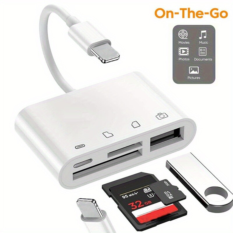 Lightning to SD Card Reader 4-in-1 Memory Card Adapter for iPhone with USB Port