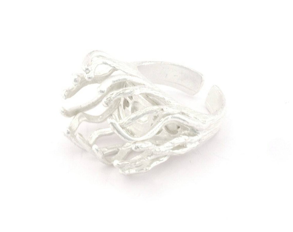 Raw Stone Claw Ring Setting Blank Base Adjustable Raw,Shiny silver-gold 4772