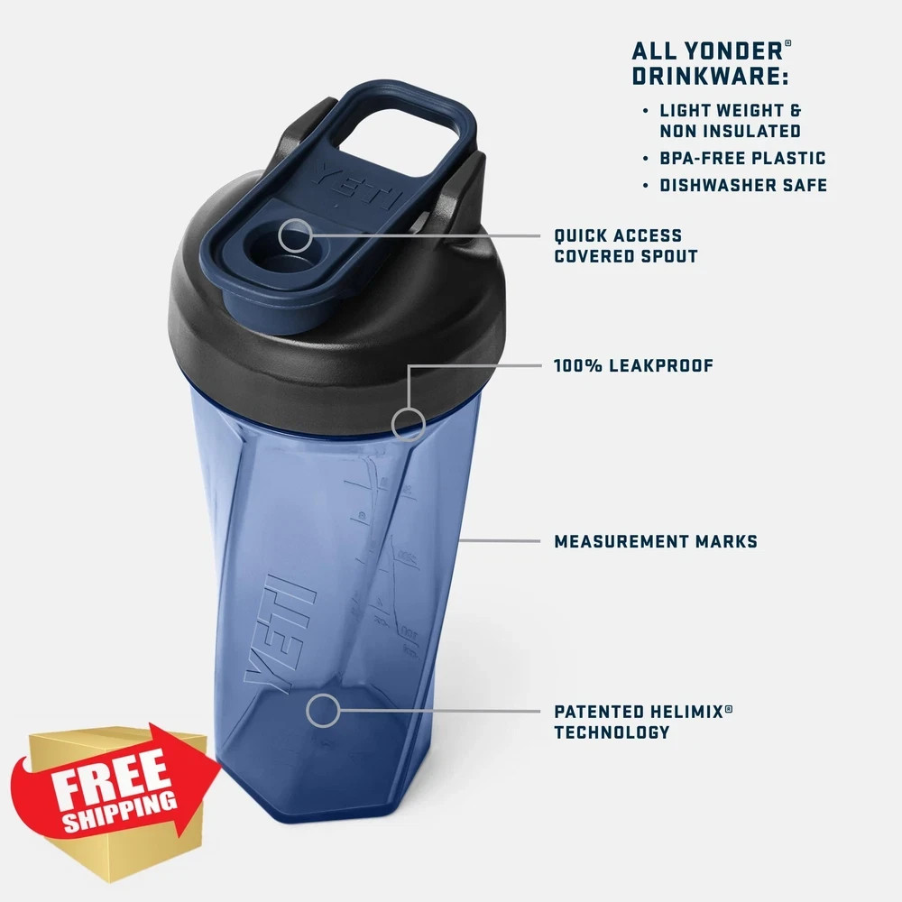 Yonder Shaker Bottle 27oz Navy Blender Vortex Pre Workout