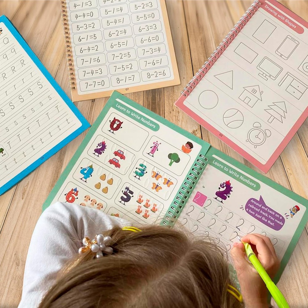 Magic Grooved Practice Copybook Set – Handwriting Learning medium, Multicolor