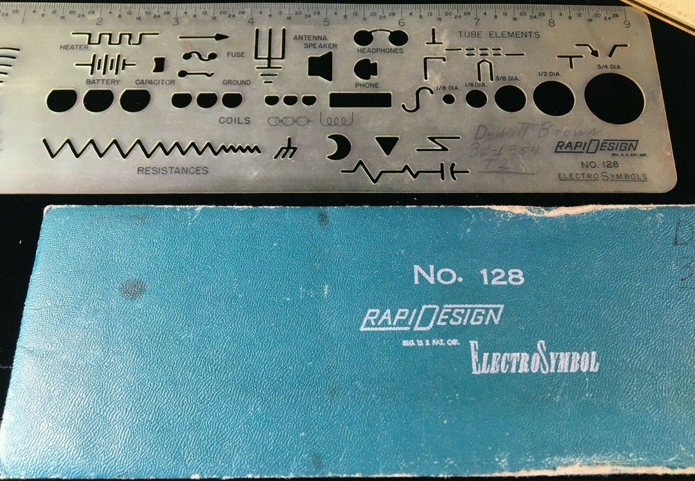 RAPIDESIGN NO. 128 ELECTRO SYMBOL TEMPLATE & DRAFTING ANGLES