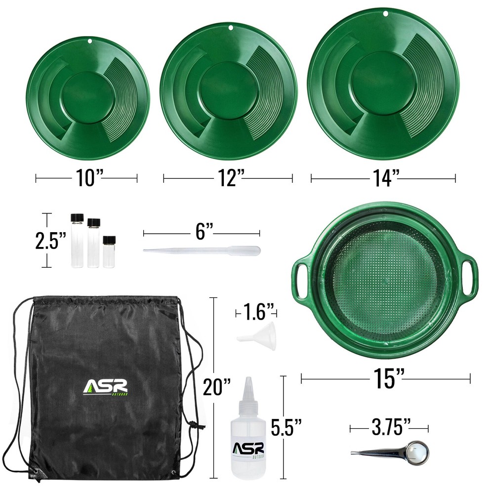 ASR Outdoor 14pc Gold Panning Kit Stackable 1/8 Inch Sifter Backpack Prospecting