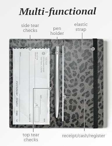 Checkbook for Personal Checkbook, Checkbook Holder with Pen Grey Leopard