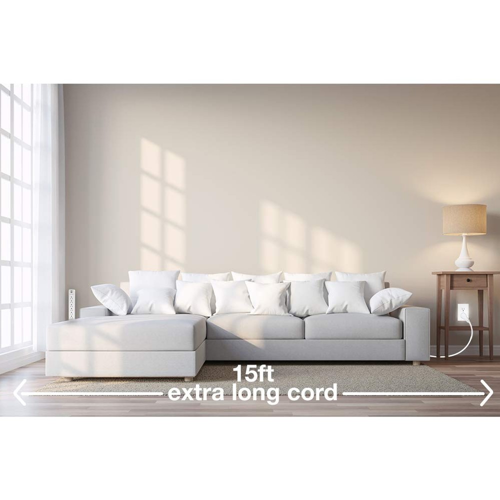 6 Outlet Surge Protector, 15 Ft, USB, White