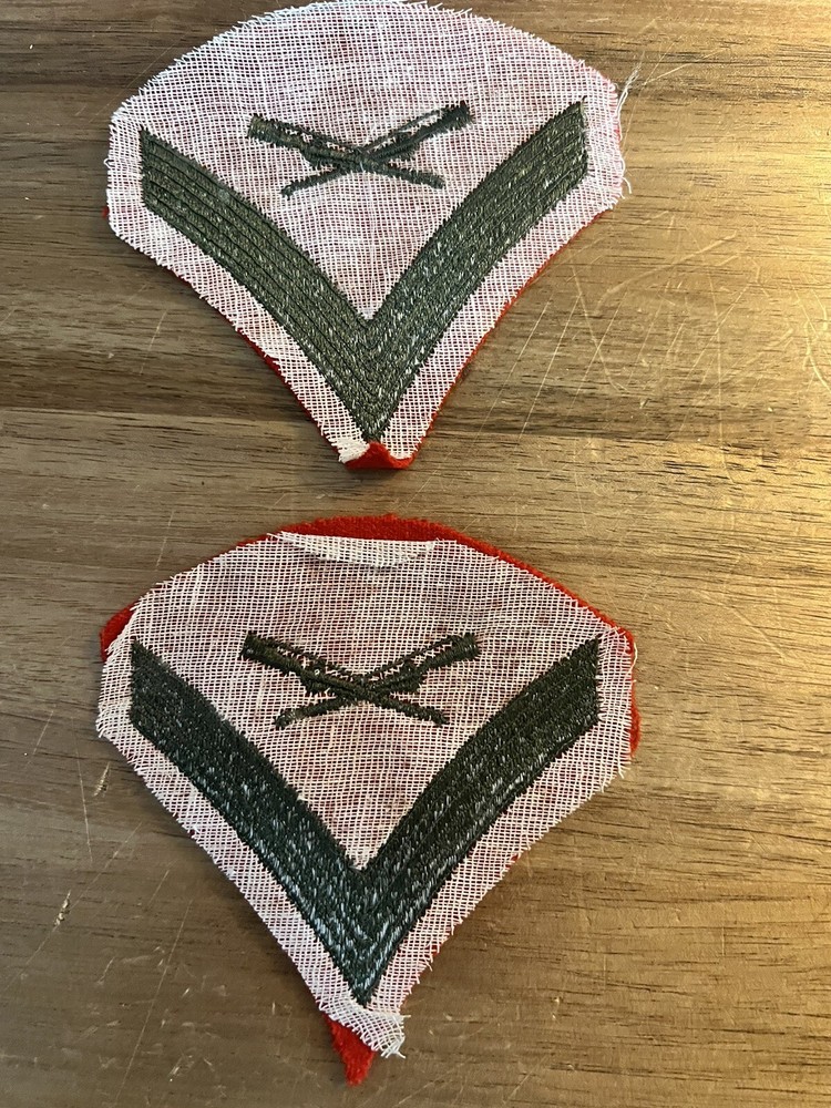 USMC Lance Corporal E-3 Green on Red Embroidered Chevrons