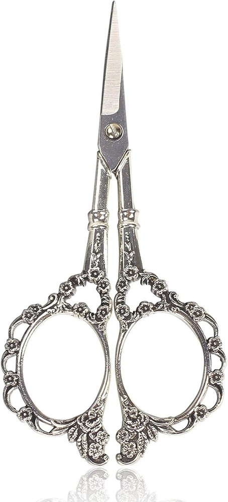 Vintage Plum Blossom Embroidery Sewing Scissors Silver