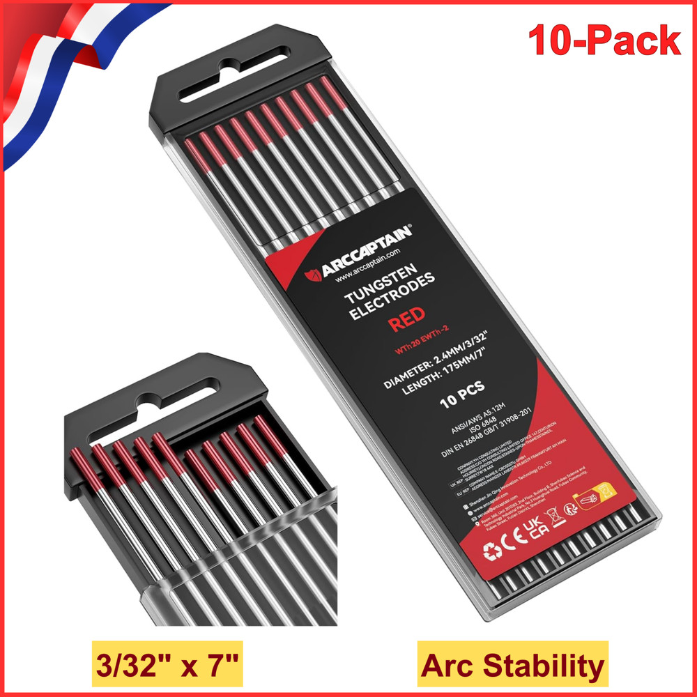 TIG Welding Tungsten Electrode 10Pack 3/32"x 7", Red, High Performance Advantage