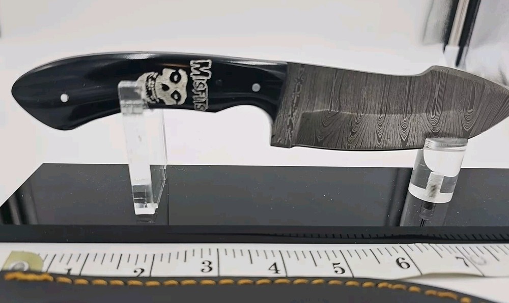 Damascus Fixed Blade Misfits Knife 8" Etched Handle