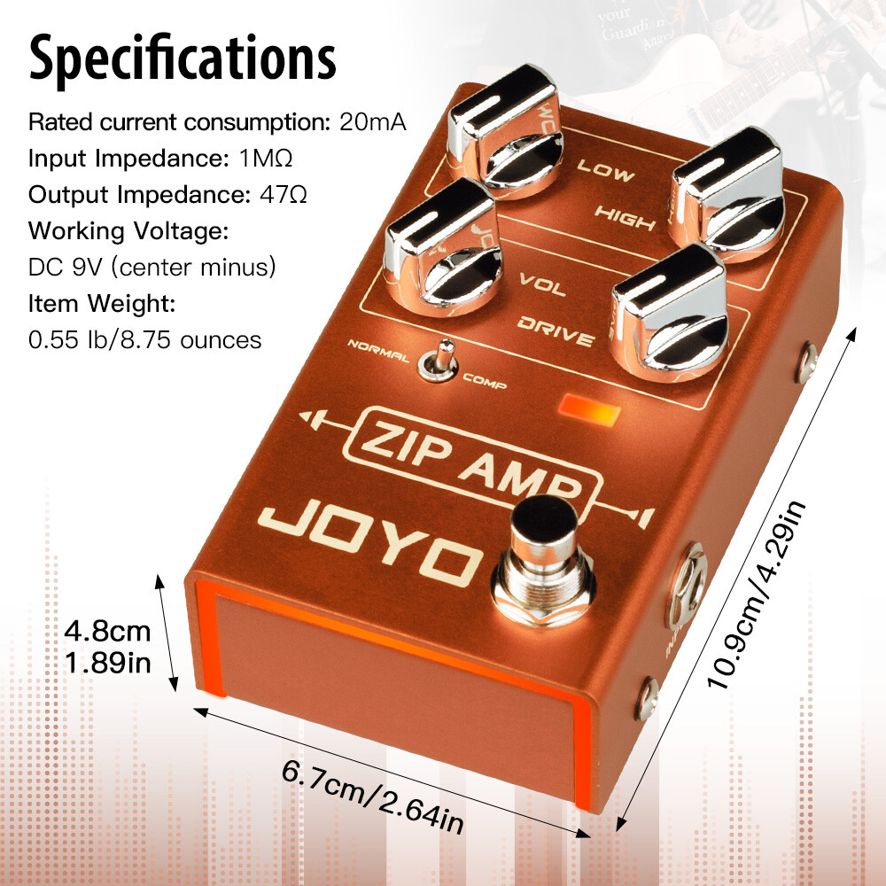 JOYO Compressor Overdrive Pedal Simulate Amplifier AMP Effect + 9V Power Adapter