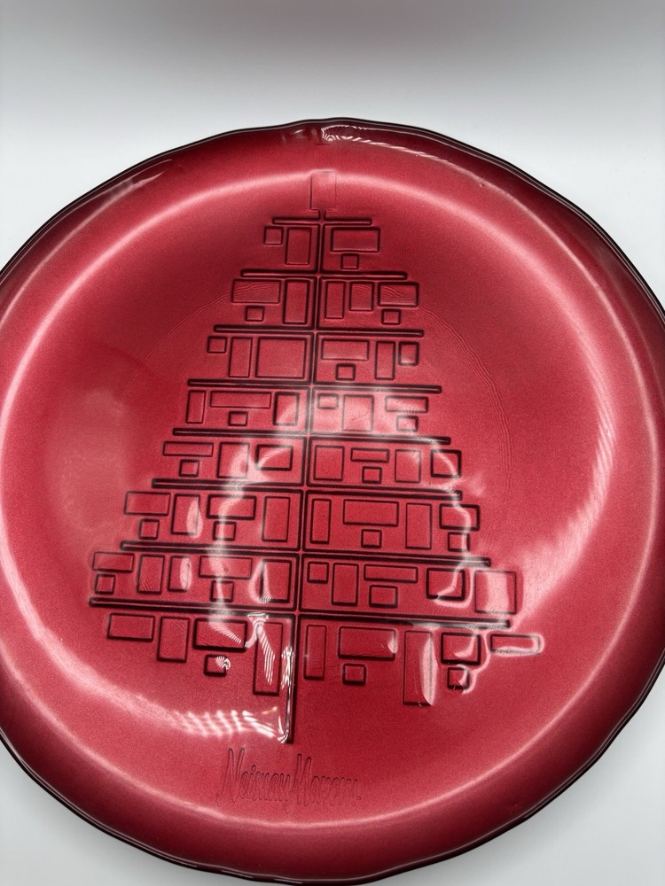 Neiman Marcus Red Christmas Platter With Imprinted Tree