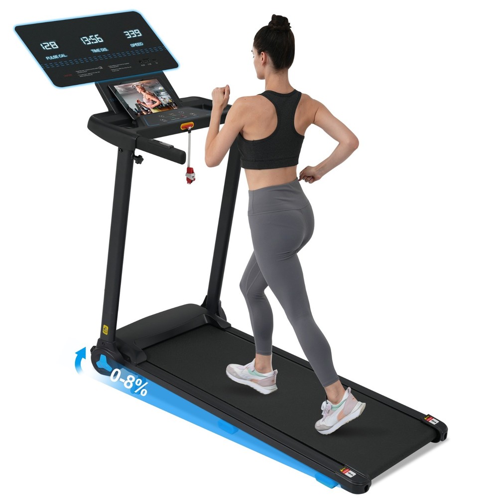 3.0HP 10MPH Foldable Treadmill 8% Incline Type C & USB Charge Station Bluetooth