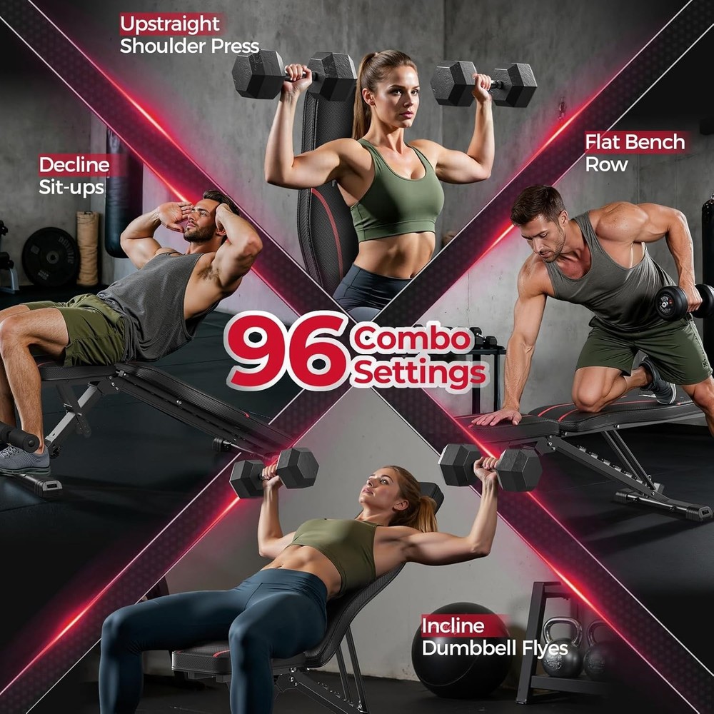 Multi-Purpose Incline Workout Bench - 96 Setting Adjustability for All Exercises