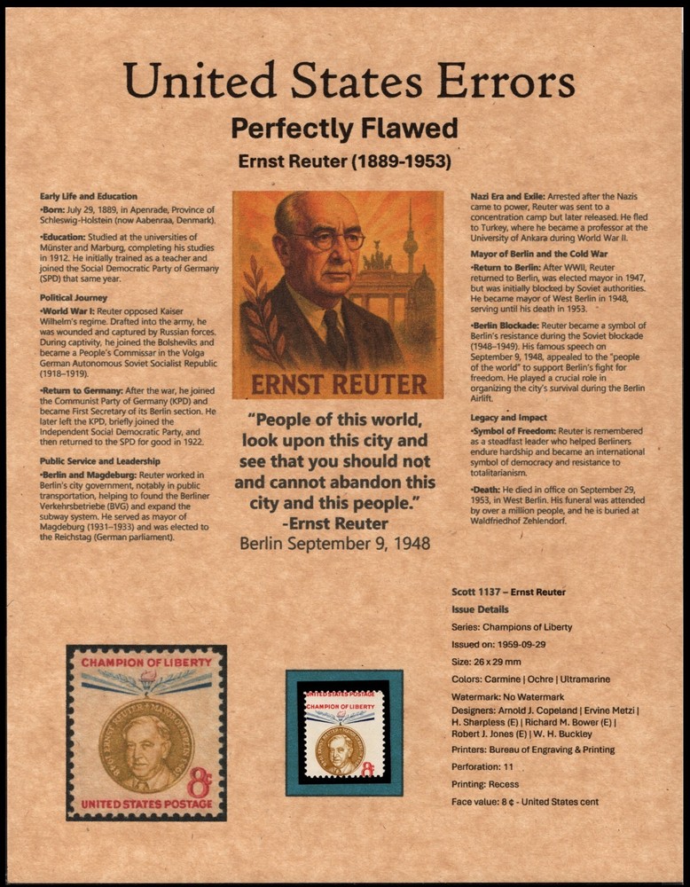 Perfectly Flawed SN 1137 MH - Misperf on Presentation Panel 8.5” X 11”