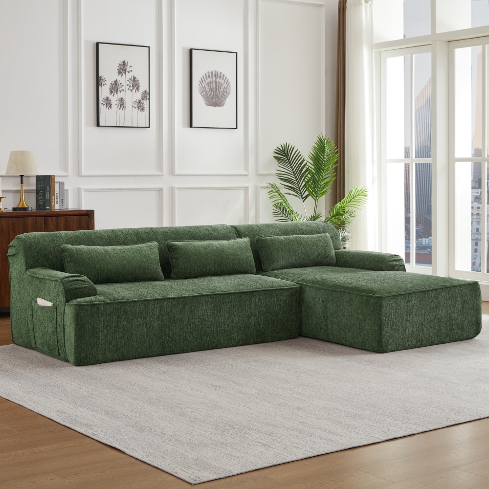 L-Shape Chenille Sectional Sofa, Comfy Sleeper Couch w/ No Assembly