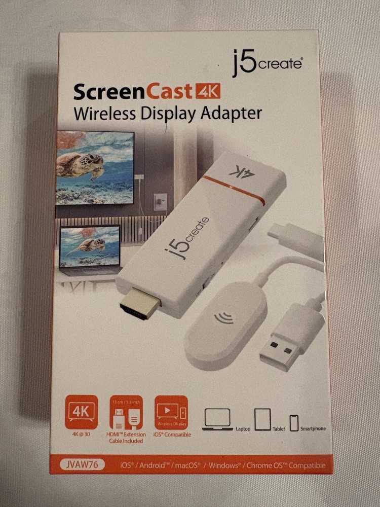 J5 Create ScreenCast 4K Wireless Display Adapter JVAW76 White