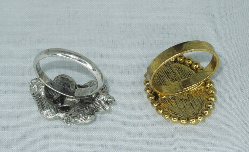 2 Ring Blanks Settings Cabochon Adjustable Gold & Silver Plated Brass NEW 89V