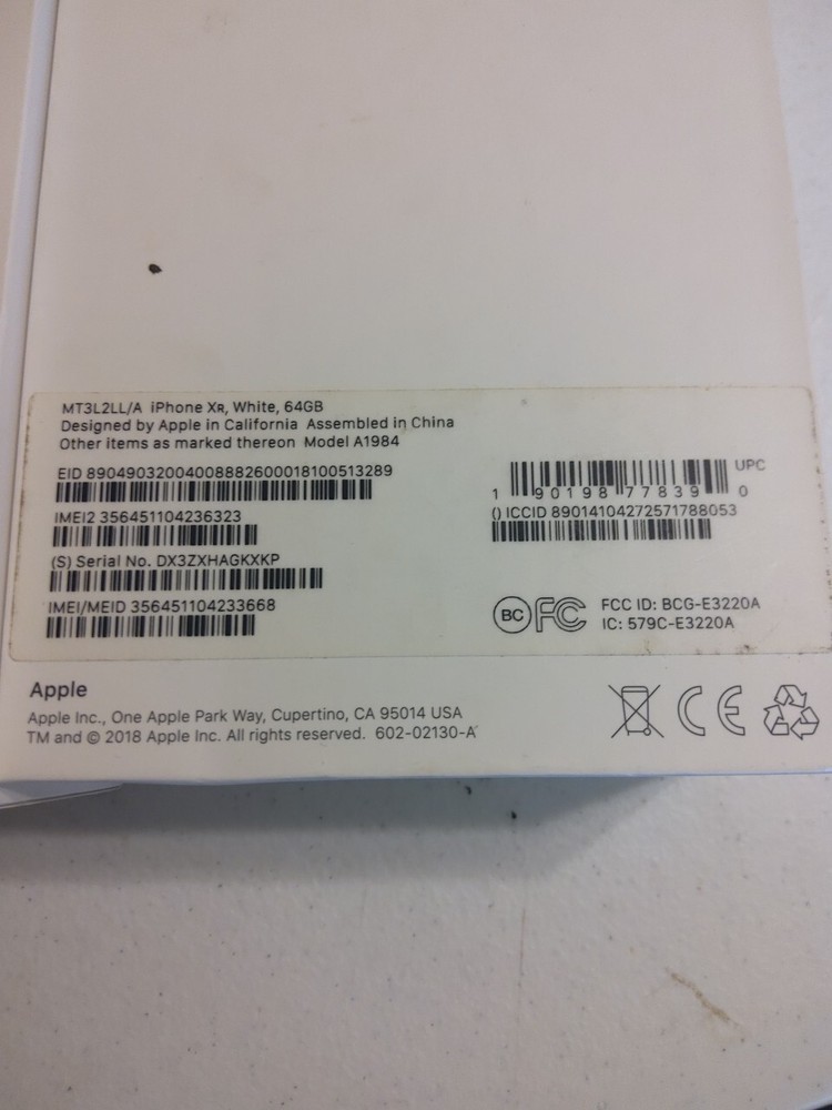 Apple iPhone XR- 64 GB White Box Only