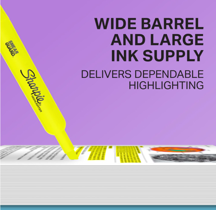 SHARPIE Tank Style Highlighters, Chisel Tip, Fluorescent Yellow, 4 Count