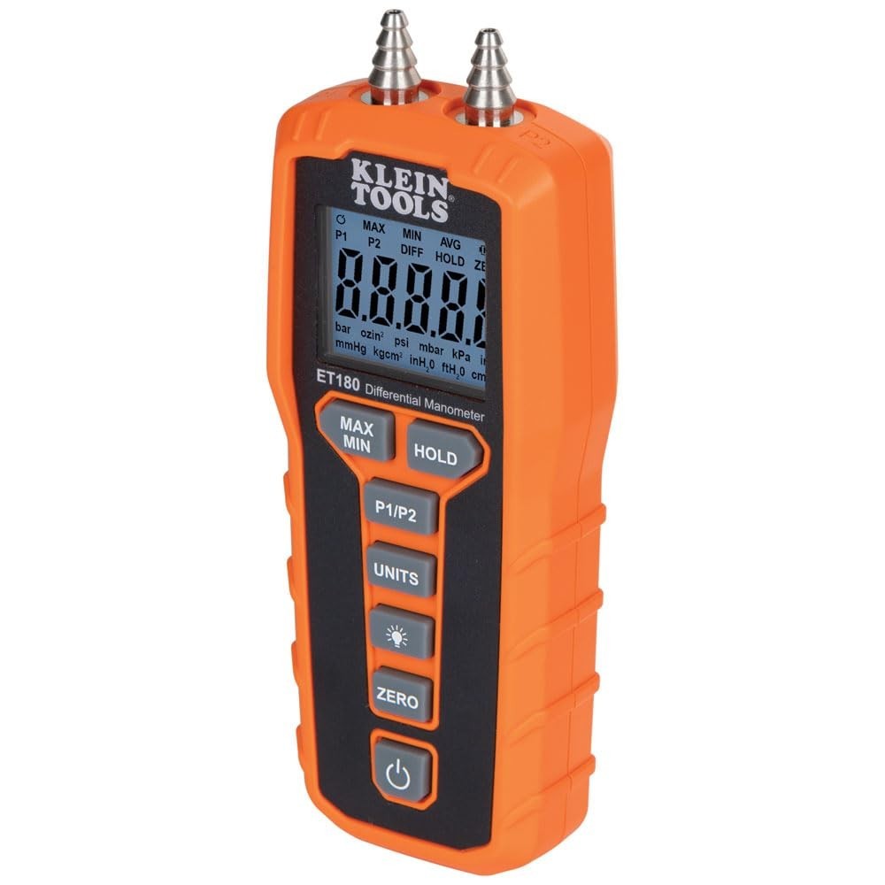 Compact Differential Digital Manometer - Large Backlit Display for Easy Readings