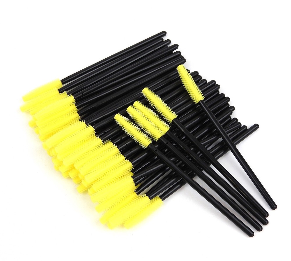 50 Pack Disposable Eyelash Mascara Brushes Wands Applicator Yellow