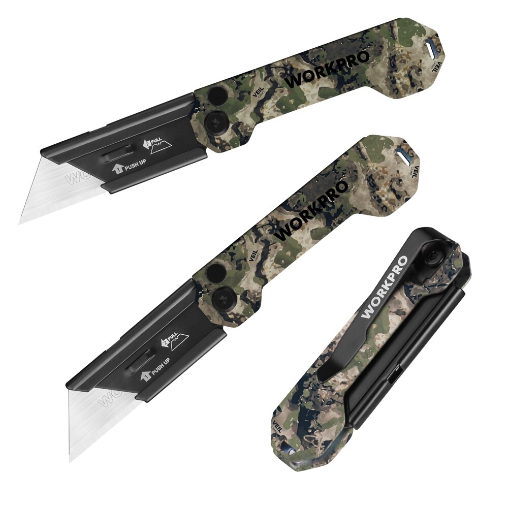 3 x Camo Folding Utility Knife Set Pocket Knife w/Quick Open Axis Lock