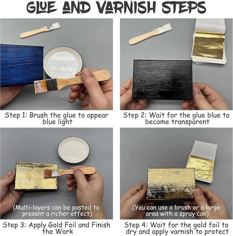 Gold Leaf Kit, Gilding Adhesive 200Ml Set, Water Based Adhesive and Protective V