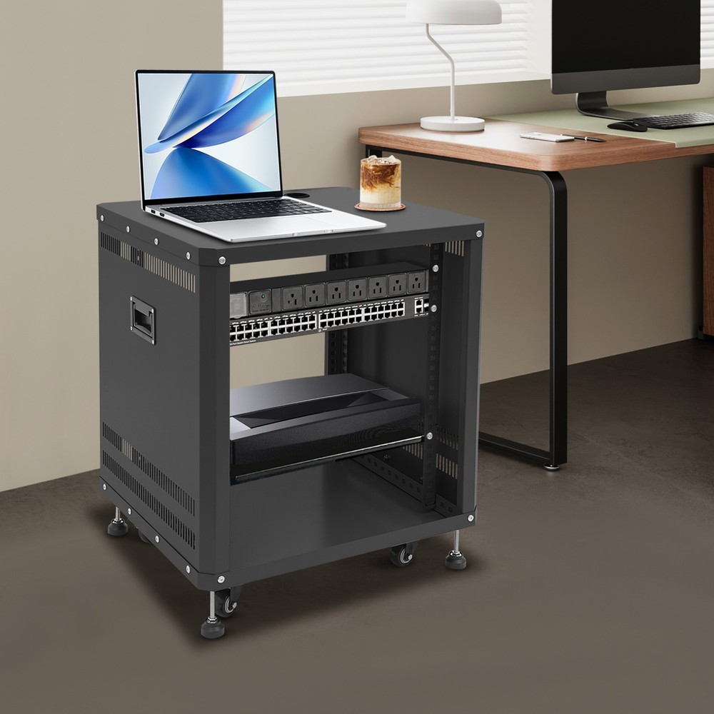 12U Network & Stereo Rack Rolling Server Rack Open Cabinet with Caster Wheels