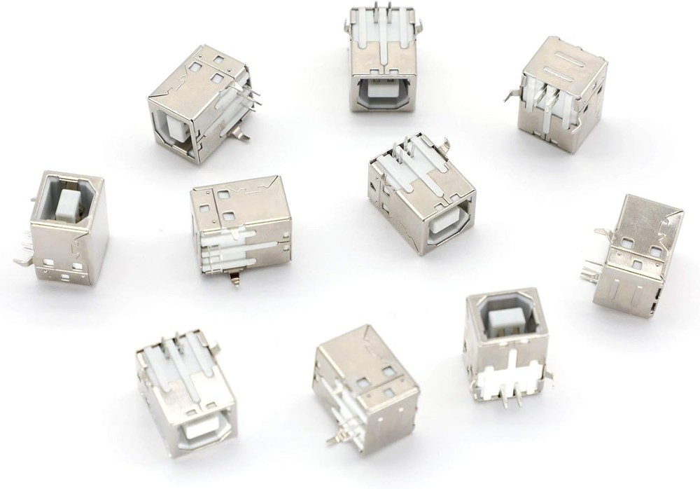 USB B Connector Socket 4-Pin Right Angle DIP Jack - 10 Pack for All Devices