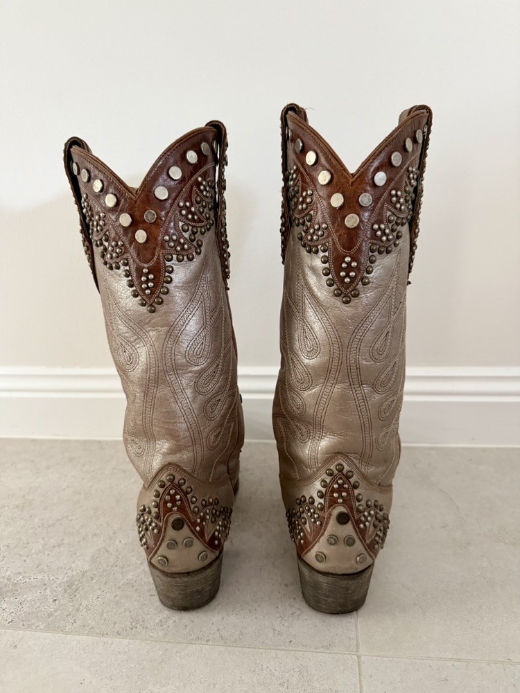 Double D Ranch Rare Brave Eagle Metallic Studded Cowboy Boots 7