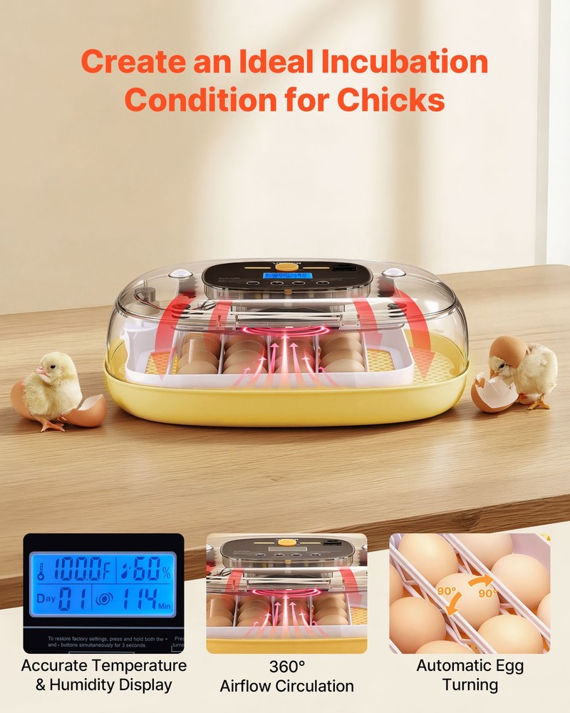 VEVOR 24 Egg Incubator Auto Turning Egg Candler Temperature & Humidity Control