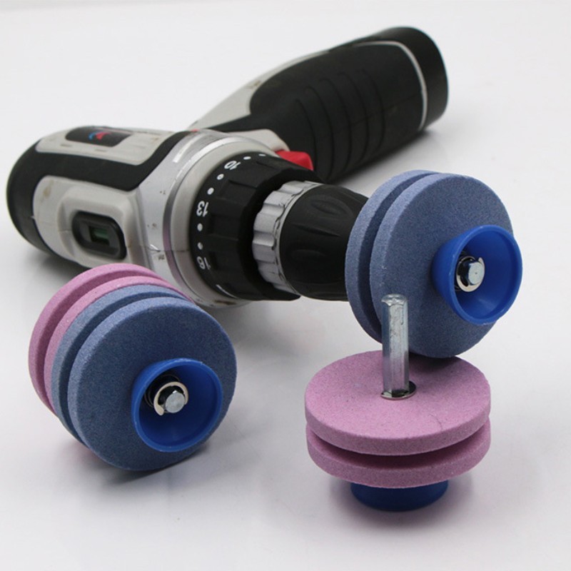1Pcs Lawn Mower Blade Sharpener, Four Layer Corundum Blade Sharpener, Blue Pink