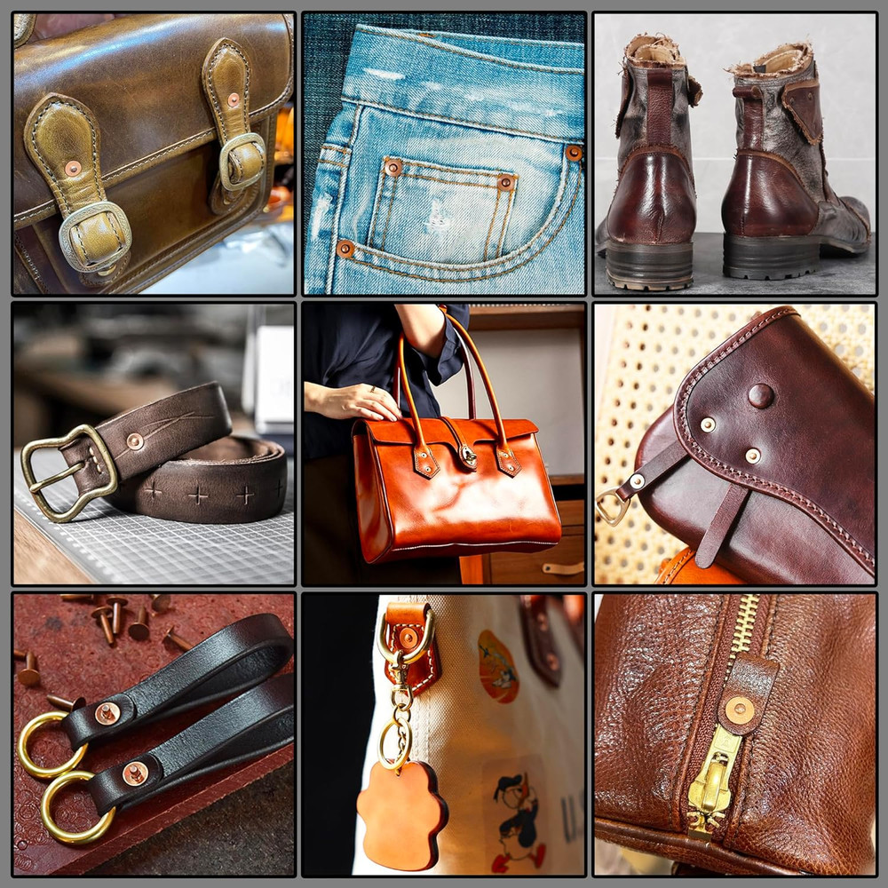 50Sets Copper Rivets Assorted Leather Rivet Kit for Leather Working Brass Rivets