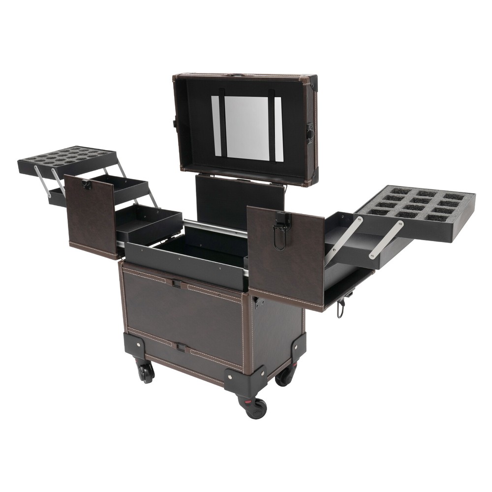 Rectangular Rolling Makeup Train Case Trolley Cosmetic Organizer Box with Mirror