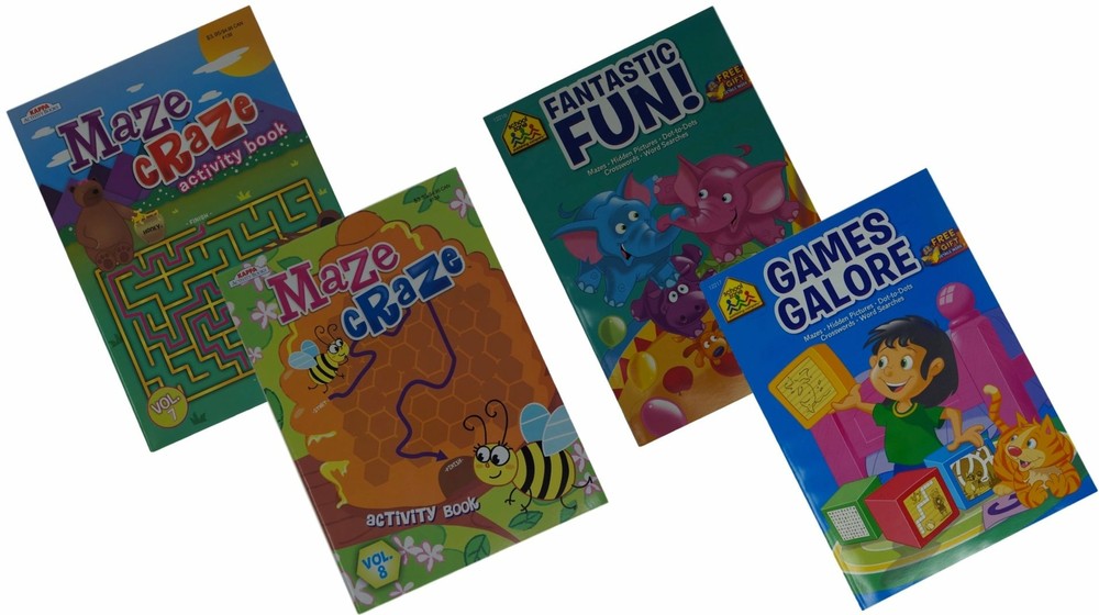 Childrens Activity Books 4 pack- Mazes and Games Galore!