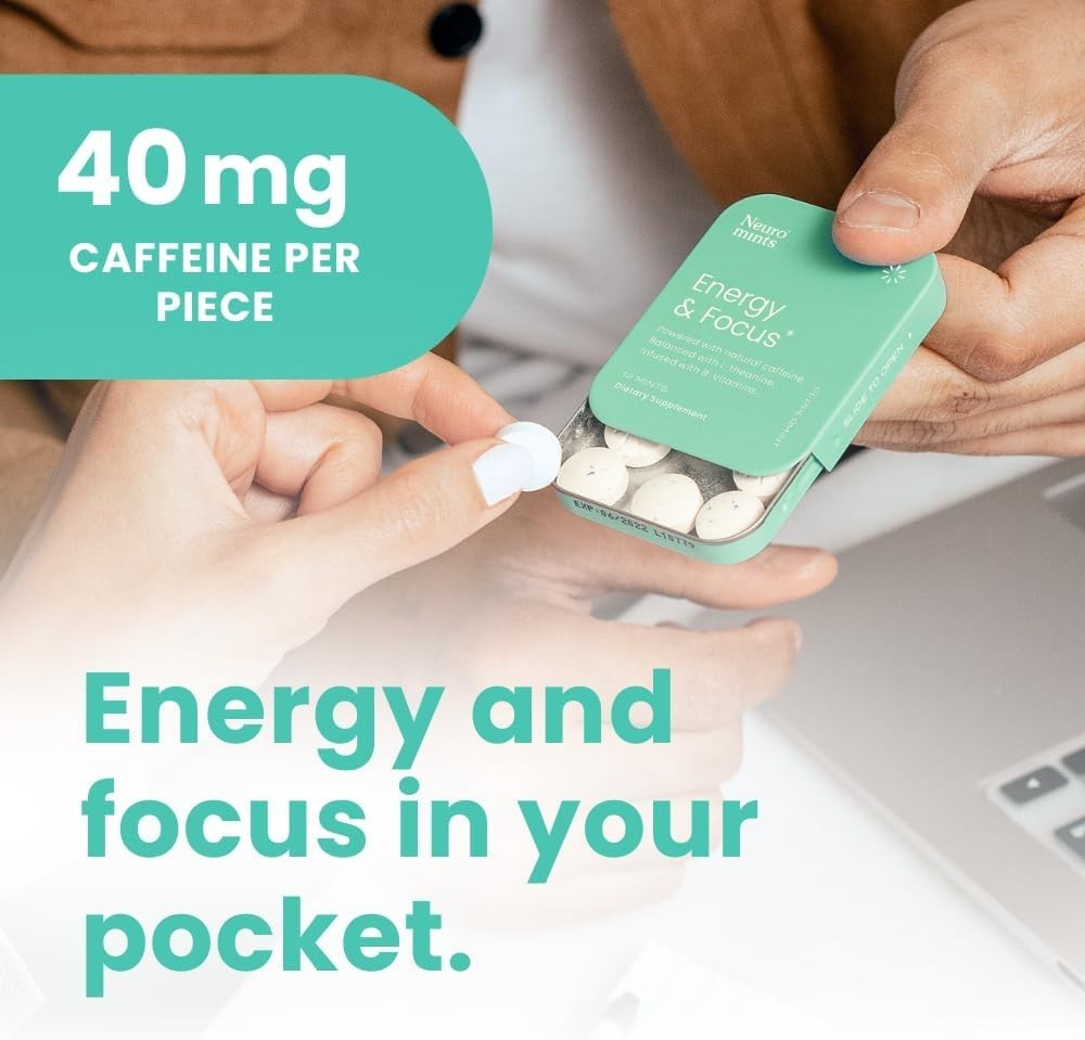 Neuro Mints Energy & Focus Fresh Mint – 6 Pack – Natural Caffeine