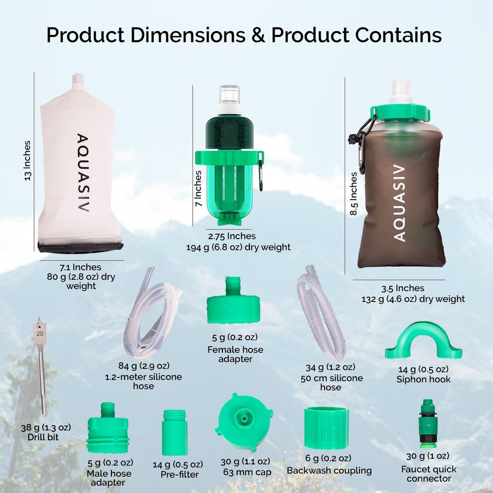 Gravity Water Filter Kit with HFM Carbon & Pre Filter, Gravity Bag & Squeeze ...