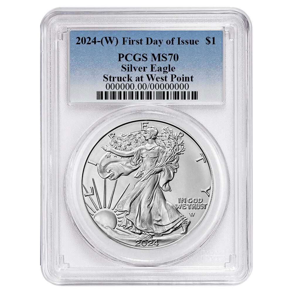 2024 (W) $1 American Silver Eagle PCGS MS70 FDOI Blue Label