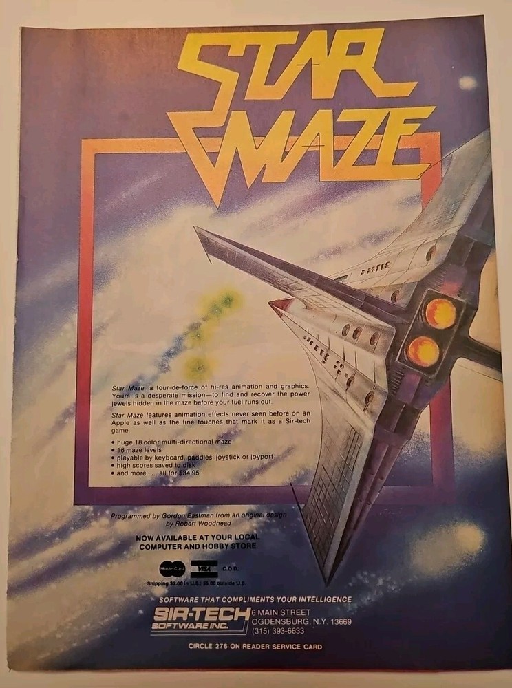 Vintage Apple II Software Game STAR MAZE Sir-Tech Software PRINT AD